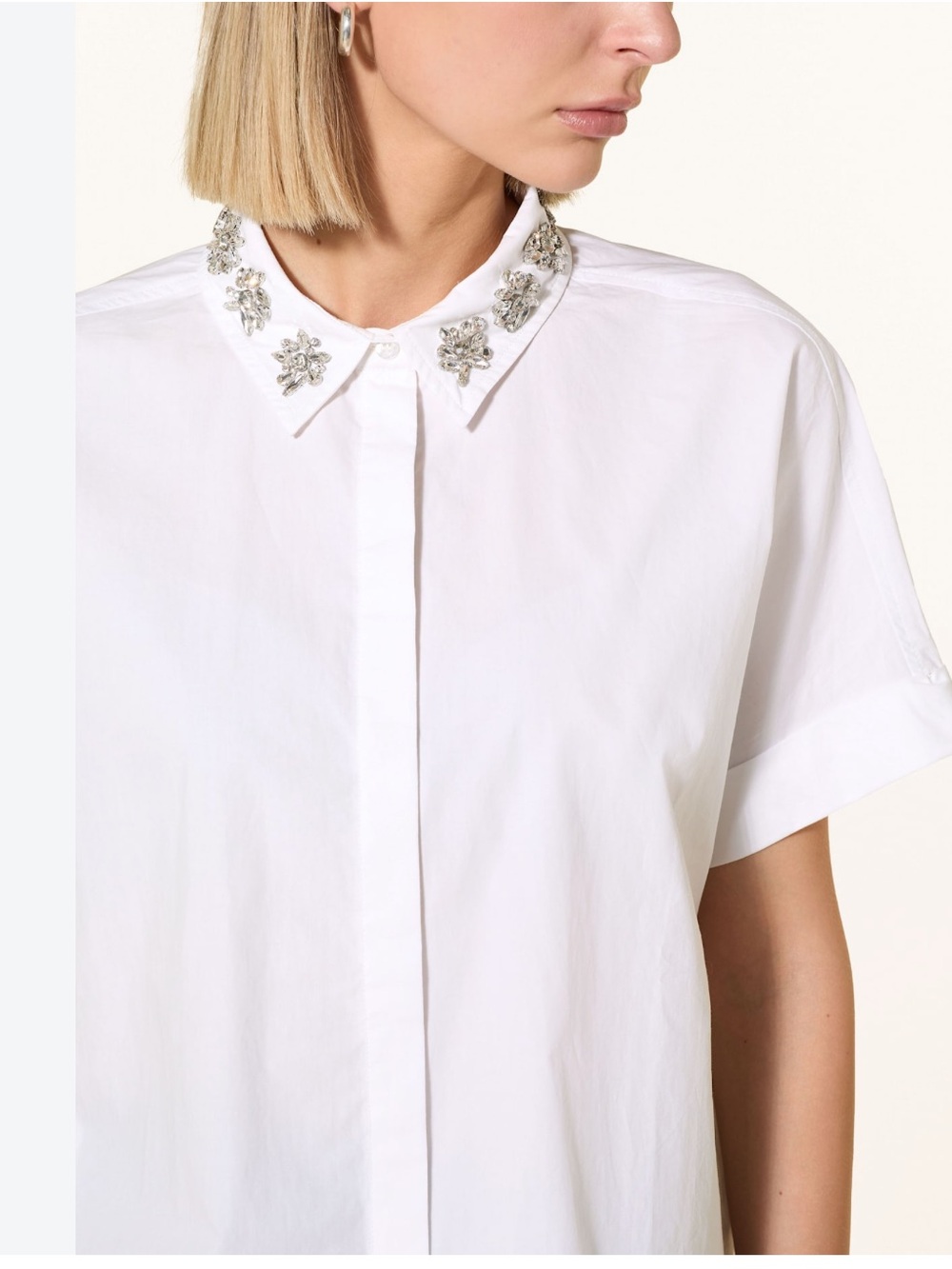 J. Crew White Embellished Collar Short-Sleeve Button-Up Shirt - Picture 8 of 8